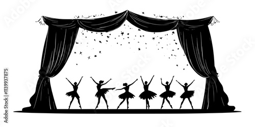 Dancers performing intricate movements on stage during a classical ballet performance, Illustration
