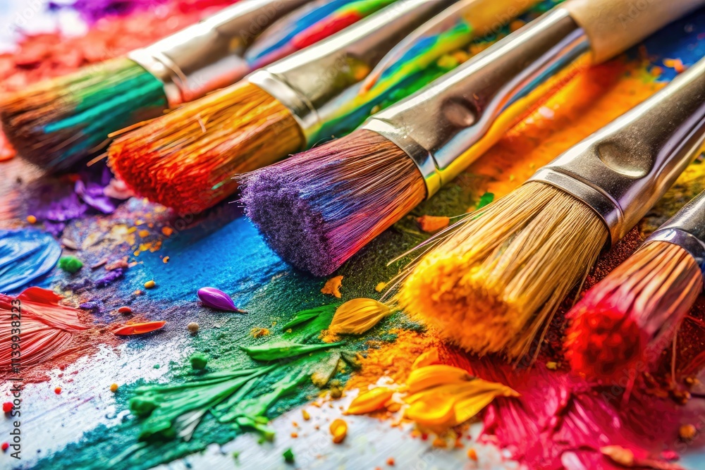 Exploding with color, macro captures the vibrant artistry and intricate detail of a paintbrush. Exploding with color, macro captures the vibrant artistry and intricate detail of a paintbrush.