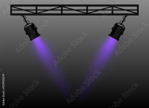 Pink Spotlight. Two black stage lights mounted on a truss, casting bright beams, theatrical lighting effect, performance scene, illumination, event setup, focused light projection, wallpaper