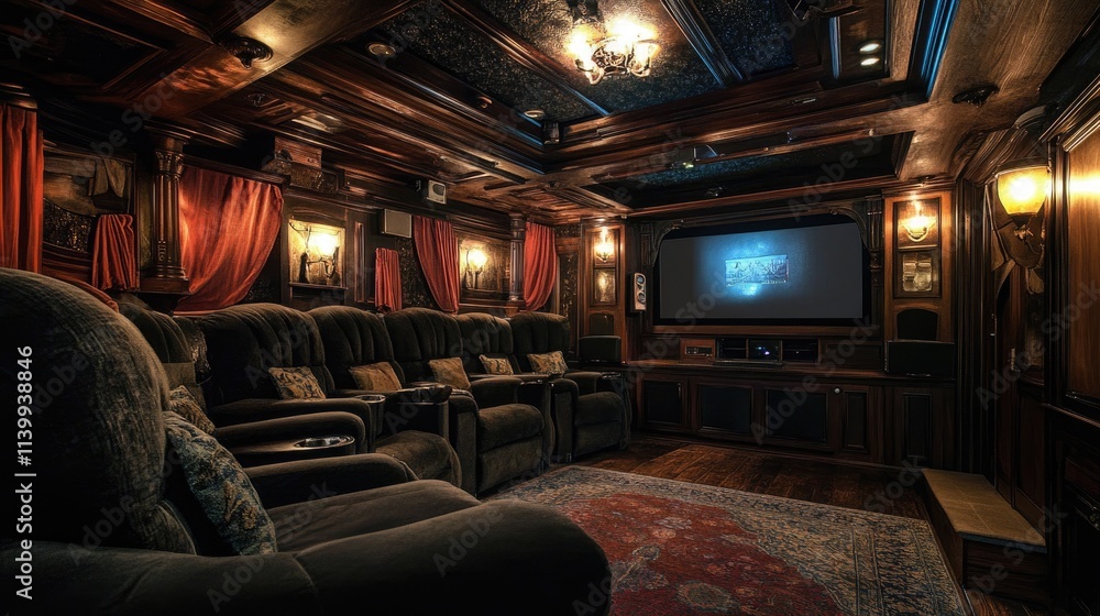 Luxurious Home Theater Room Design With Dark Wood And Plush Seating Luxurious Home Theater Room Design With Dark Wood And Plush Seating