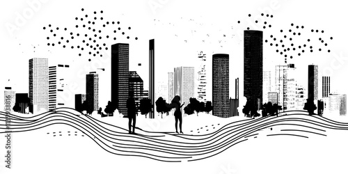 Individual documenting soundscapes in urban areas for audio projects, Illustration