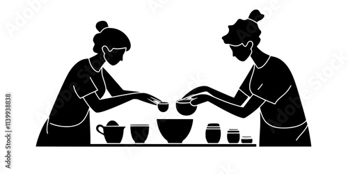 Individual glazing a finished clay sculpture before placing it in a kiln, Illustration