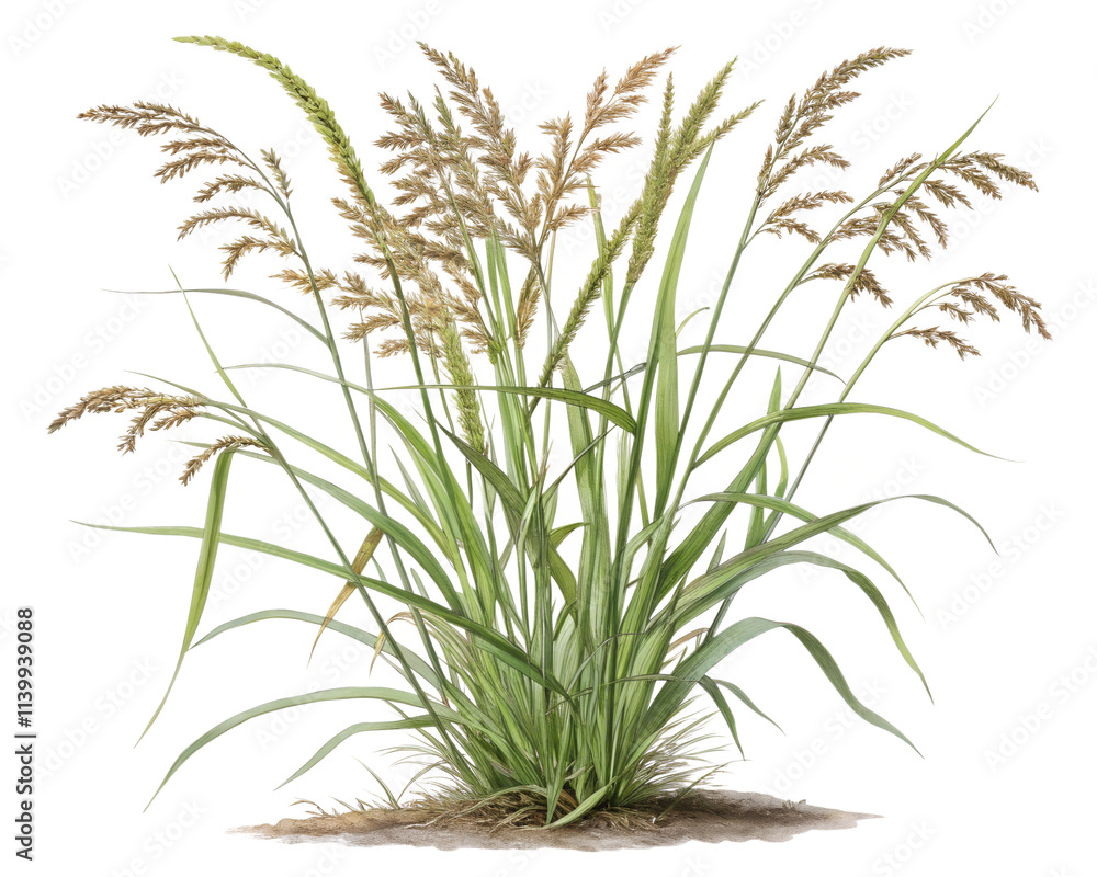Fototapeta premium A highly detailed and realistic botanical illustration of Zizania aquatica (wild rice)