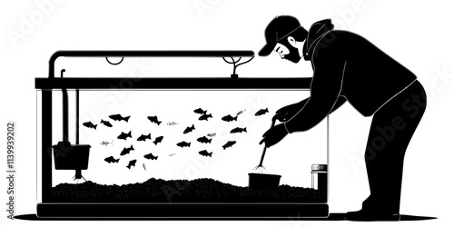 Individual setting up a spawning tank with proper hiding places for fish eggs, Illustration