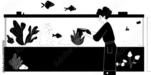 Person setting up a quarantine tank for new saltwater inhabitants before introduction, Illustration