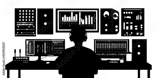 Individual reviewing audio tracks after recording a live performance, Illustration