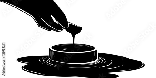 Individual rolling ink onto a linocut block for transferring the design to paper, Illustration