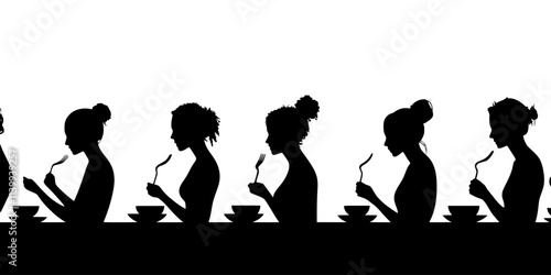 Individuals practicing mindful eating during a workshop, Illustration