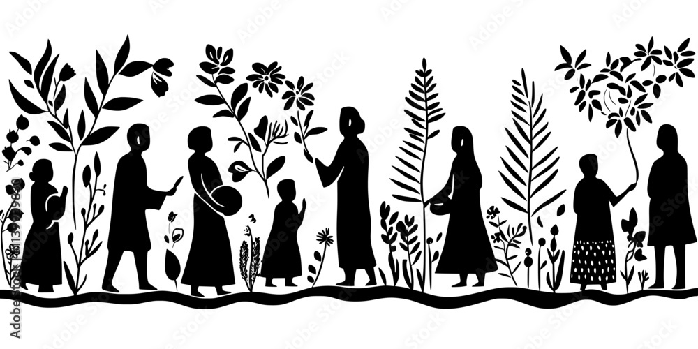 Fototapeta premium People visiting a sacred site while observing traditional rituals along the way, Illustration