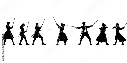 Performers practicing sword fighting scenes for a Shakespeare play, Illustration