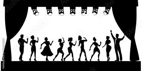 Performers showcasing their talents during an audition for a musical production, Illustration