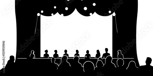 Performers practicing their soliloquies in a theater setting before the show, Illustration