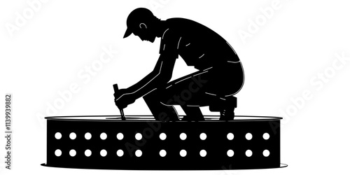 Person attaching two metal plates to create a multi-part sculpture, Illustration