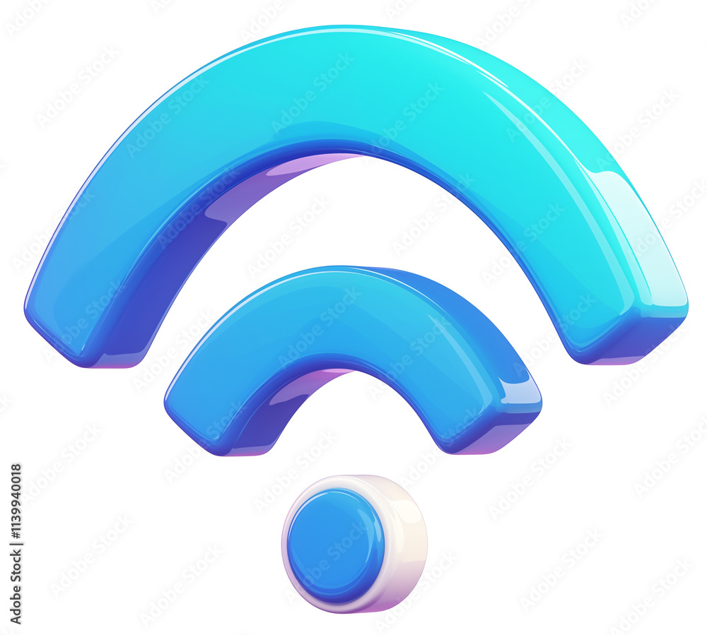 Fototapeta premium 3D illustration of blue Wi Fi signal icon with modern, glossy design, isolated on transparency background. vibrant and clean style conveys sense of connectivity and technology