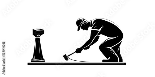 Person hammering a sheet of metal into shape for a decorative statue, Illustration
