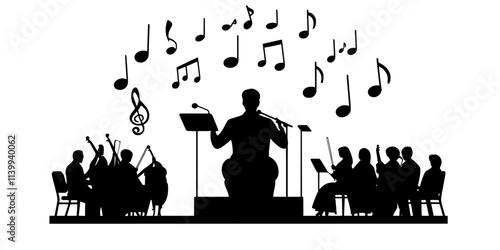 Person documenting a performance of classical music in a concert setting, Illustration