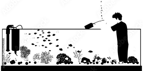 Person installing a powerhead in a saltwater tank to improve water circulation, Illustration