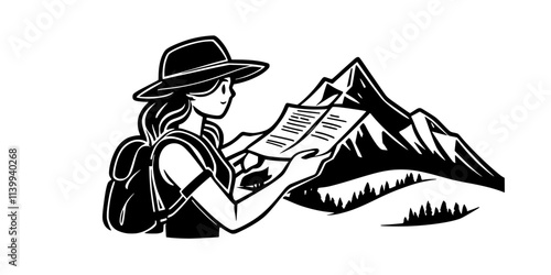 Person reviewing weather forecasts before a solo hiking adventure, Illustration