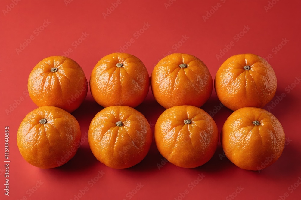Oranges layed on red background Oranges layed on red background