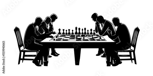 Players analyzing the battlefield setup before making their tactical moves on the game board, Illustration