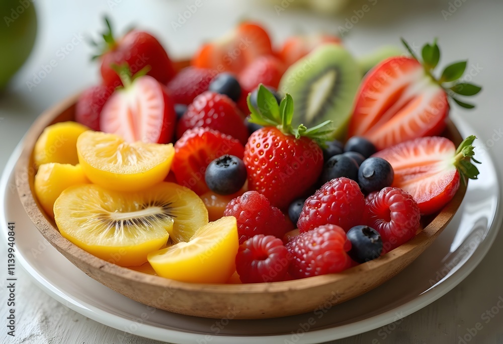 Delicious fruits salad in plate on table close-up
Delicious fruits salad in plate on table close-up