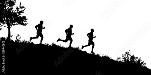 Runners exploring different terrains while practicing barefoot running, Illustration