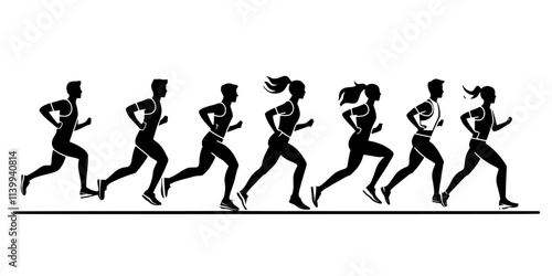 Runners practicing different paces on a flat running track, Illustration
