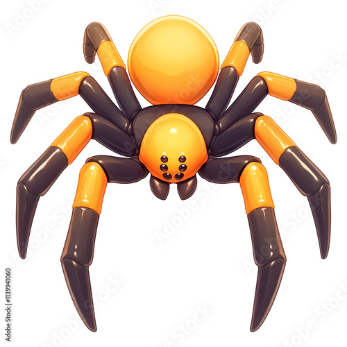 vibrant 3D cartoon spider icon with flat view, featuring bright orange and black body, isolated on transparency background. design is playful and eye catching photo