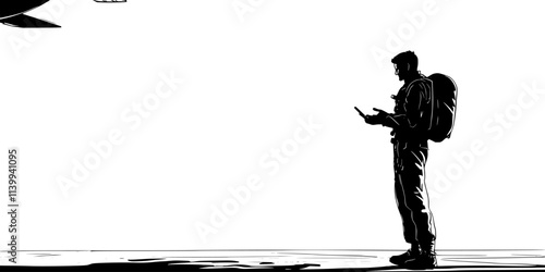 Skydiver receiving instructions from a guide before entering the plane for a jump, Illustration