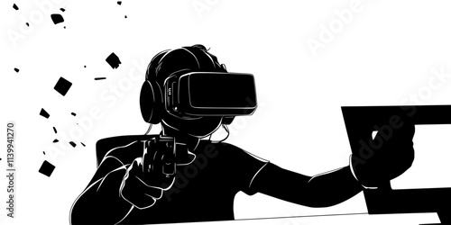 Someone reacting to threats while aiming at opponents in a fast-paced virtual world, Illustration