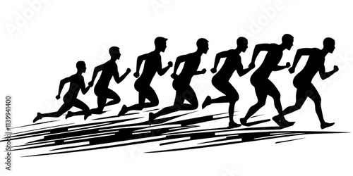 Teams training for short-distance races on a running track, Illustration