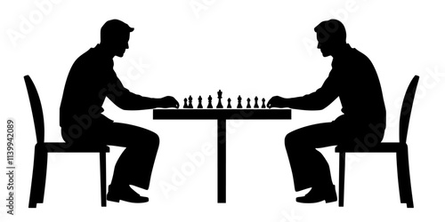 Two players sitting opposite each other, silently concentrating on the current state of the game, Illustration