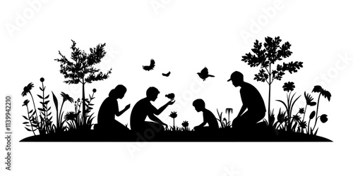 Visitors participating in a hands-on project to restore habitats in an eco-preserve, Illustration