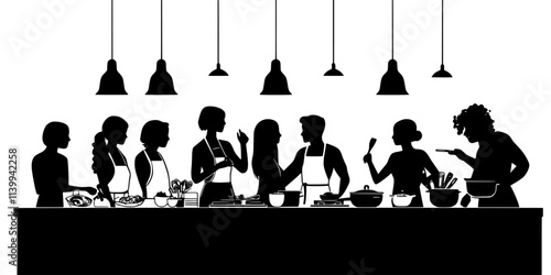 Visitors learning to prepare regional dishes in a hands-on cooking class, Illustration