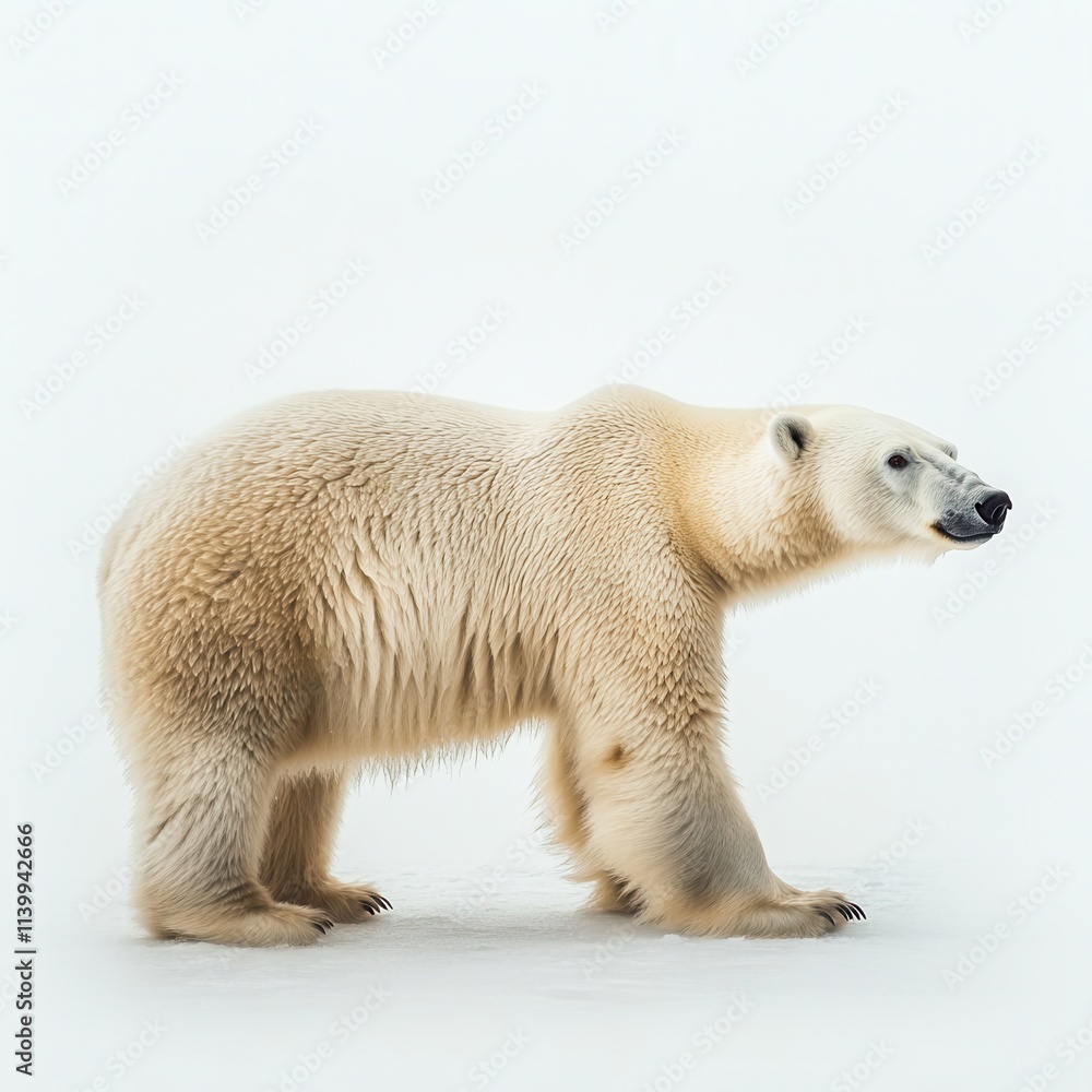 Fototapeta premium Polar bear walking in arctic landscape wildlife photography calm environment side view nature concept