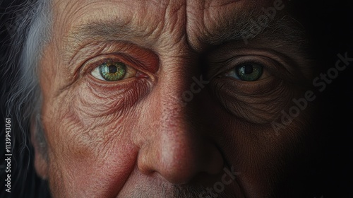 Close-up portrait of an elderly man's eyes, revealing a lifetime of stories and experience.