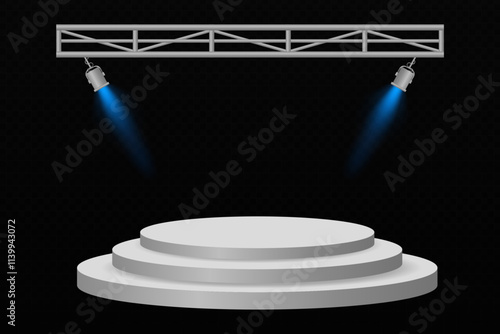 3D circular podium with two dramatic orange spotlights on a dark background, perfect for presentations, showcases, or award ceremonies.