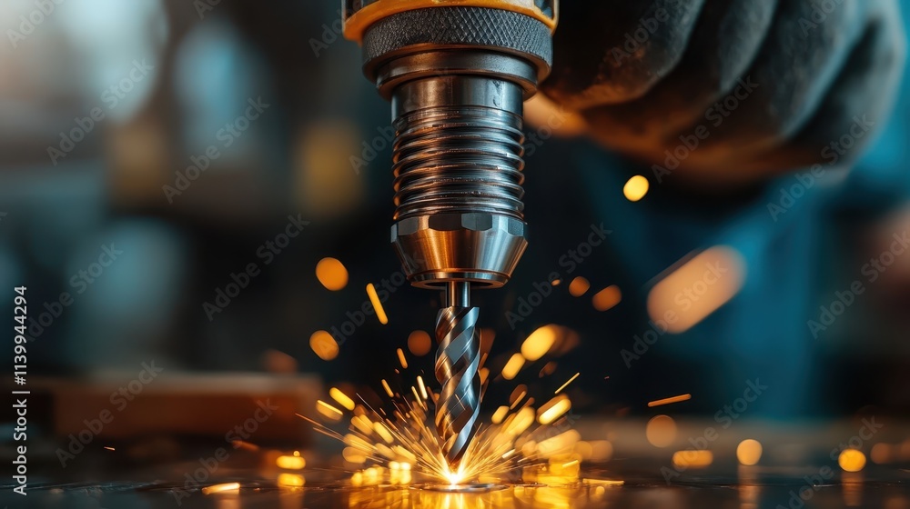 A powerful drill bit in action as it penetrates a metal surface, generating bright, fiery sparks and emphasizing precision, craftsmanship, and industrial dynamism. A powerful drill bit in action as it penetrates a metal surface, generating bright, fiery sparks and emphasizing precision, craftsmanship, and industrial dynamism.