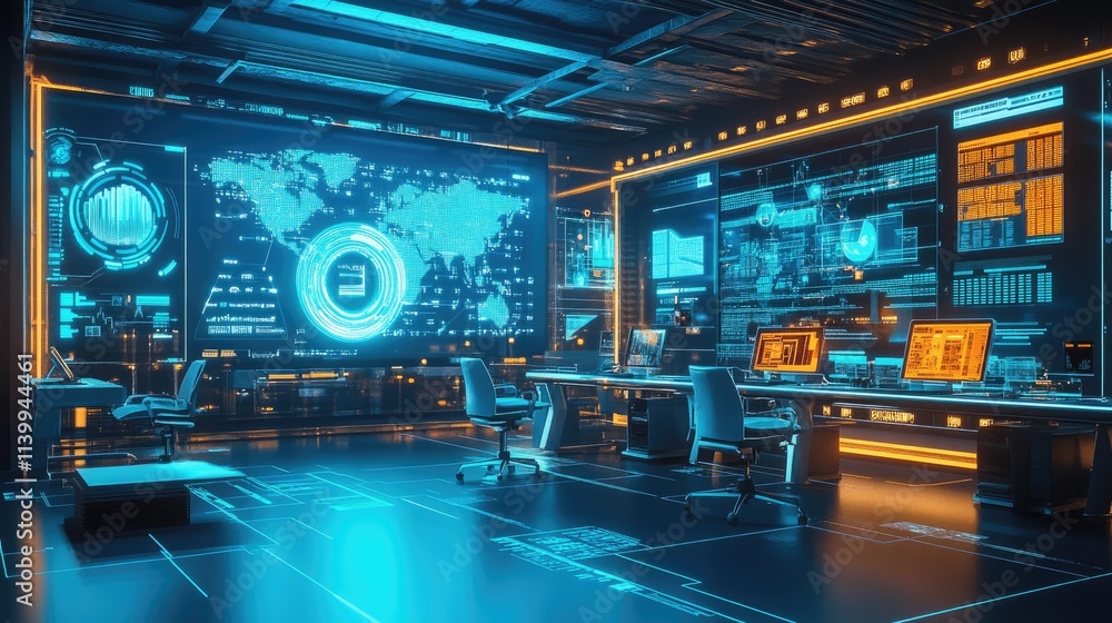 Futuristic Cyber Security Command Center Workstation Futuristic Cyber Security Command Center Workstation