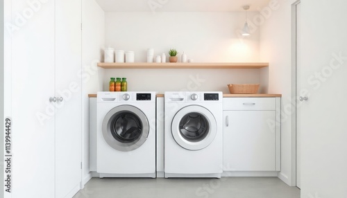 Scandinavian Style - Interior Design Laundry Room With Scandinavian Concept - Hotel Laundry Room - Apartment Laundry Room Interior With Washing Machine - Interior Design