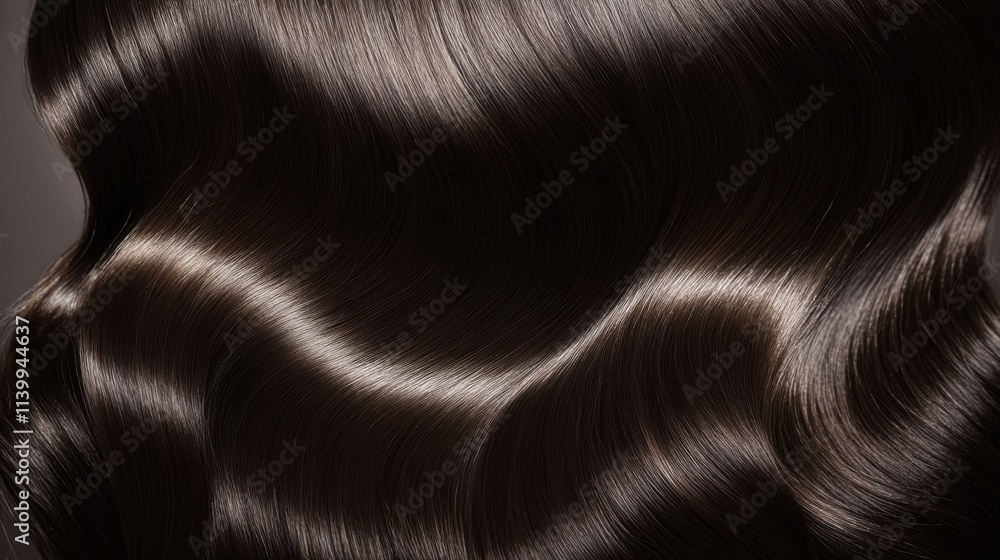 Close-up of wavy brown hair with smooth, shiny texture, beautifully illuminated to emphasize healthy locks, perfect for beauty campaigns Close-up of wavy brown hair with smooth, shiny texture, beautifully illuminated to emphasize healthy locks, perfect for beauty campaigns