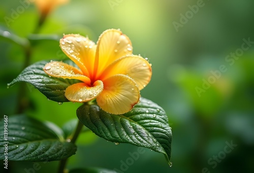 Closeup of yellow Cosmos caudatus flower in the garden
 photo