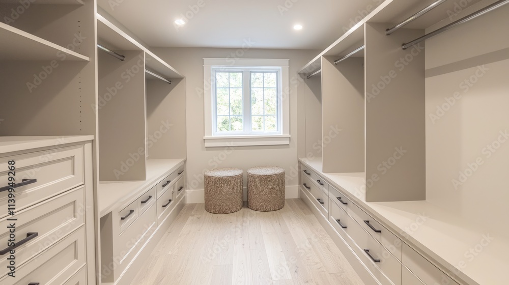 A large walk in closet with a window A large walk in closet with a window