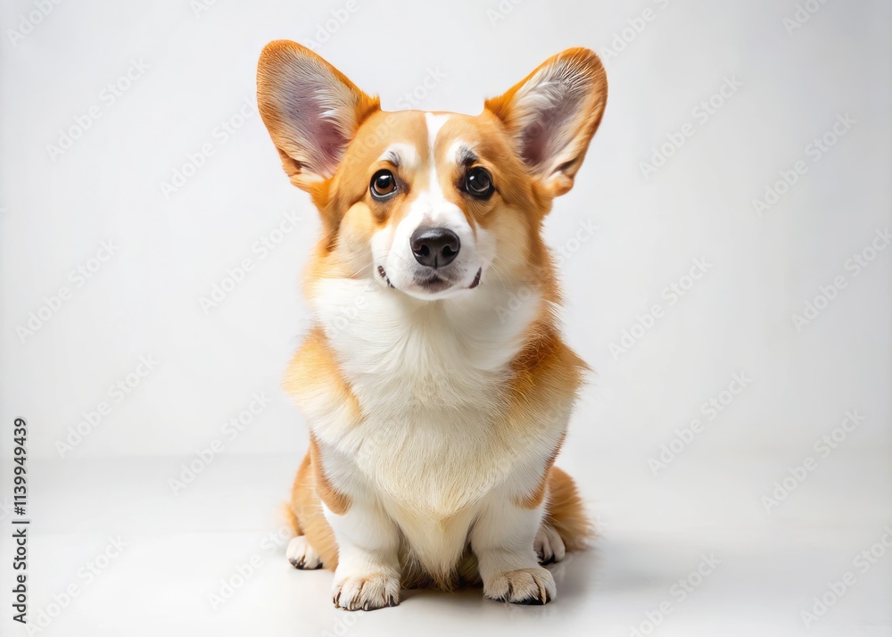 Corgi Puppy Bottom View: Adorable Dog Sitting Isolated White Background Photo Corgi Puppy Bottom View: Adorable Dog Sitting Isolated White Background Photo