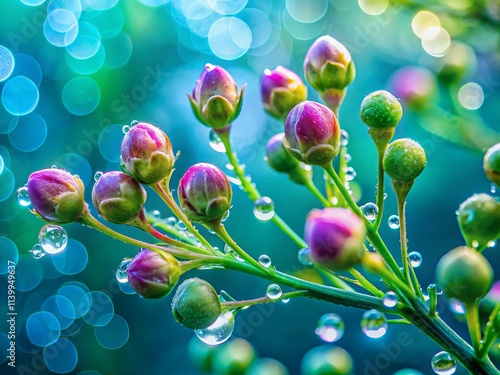 Wallpaper Mural Dew-Kissed Flower Buds Macro Photography: Rule of Thirds Bokeh Green Stem Torontodigital.ca