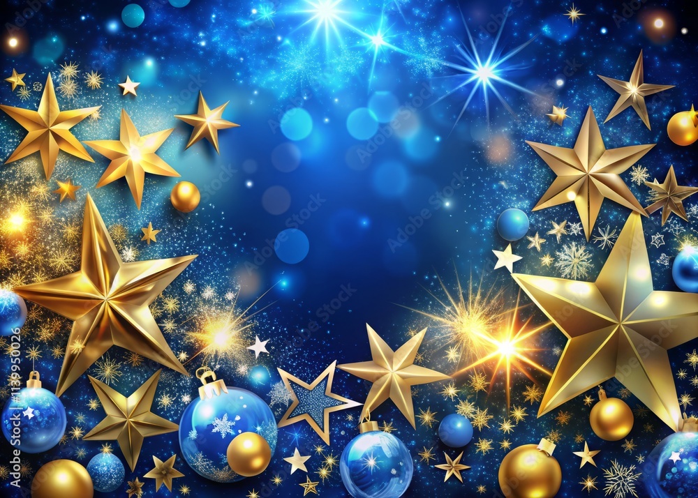 Fototapeta premium Festive Blue Christmas Background with Golden Stars - Holiday Greeting Card Design