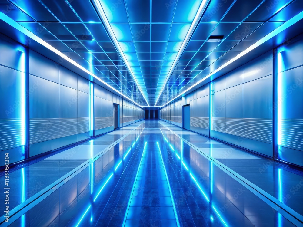Futuristic Blue Corridor: Illuminated Walls, Bird's Eye View - Sci-Fi Architecture, Digital Art Futuristic Blue Corridor: Illuminated Walls, Bird's Eye View - Sci-Fi Architecture, Digital Art
