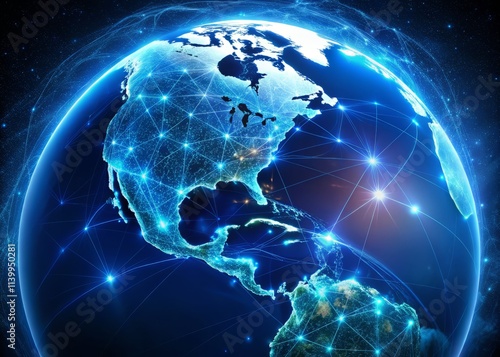 Glowing Blue Earth: Worm's Eye View of North & South America Network