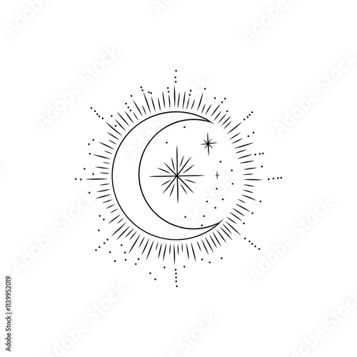 Vector illustration set of moon phases. Different stages of moonlight activity in vintage engraving style. Zodiac Signs	