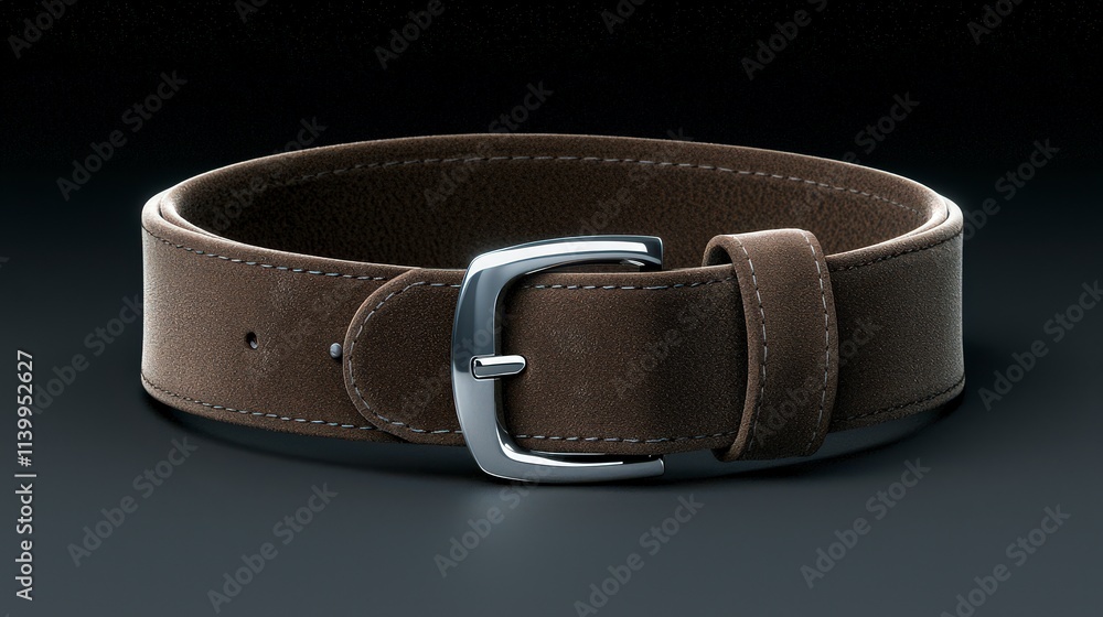 Brown Leather Belt with Silver Buckle Fashion Accessory Studio Shot Brown Leather Belt with Silver Buckle Fashion Accessory Studio Shot